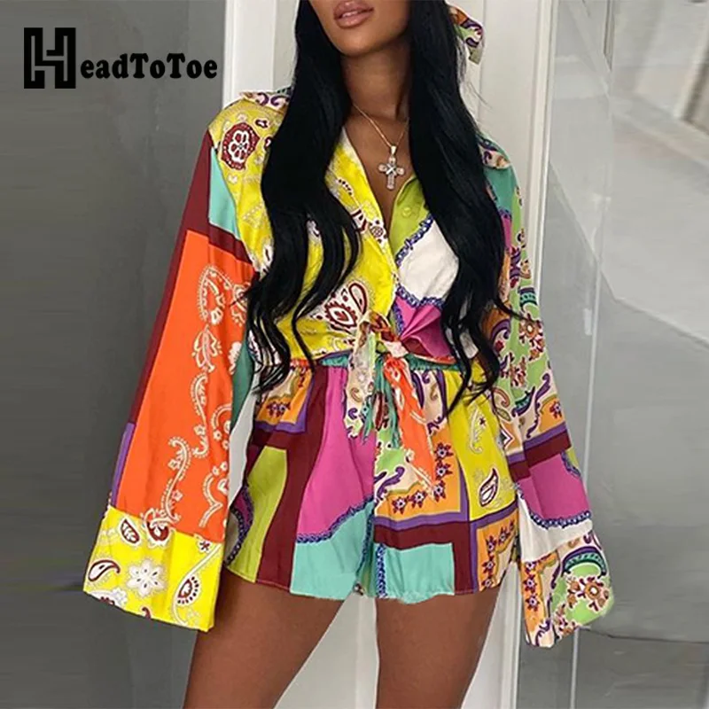 

Женский повседневный комплект из топа и шортов с принтом Пейсли