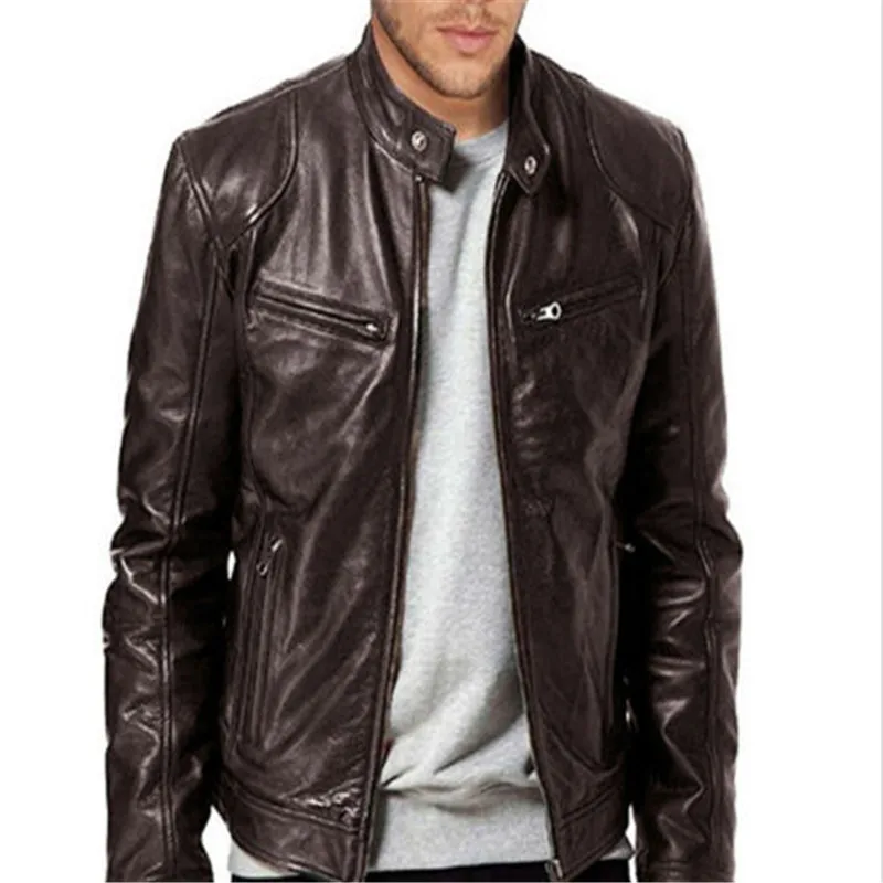 Мужская куртка из натуральной кожи приталенная винтажная однотонная блузка