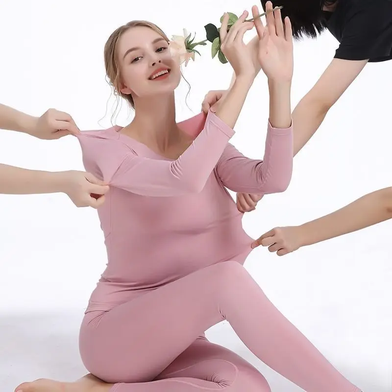 

Thermal Underwear Sexy Ladies Clothes Winter Seamless Antibacterial Warm Intimates Print Long Johns Women Shaped Sets