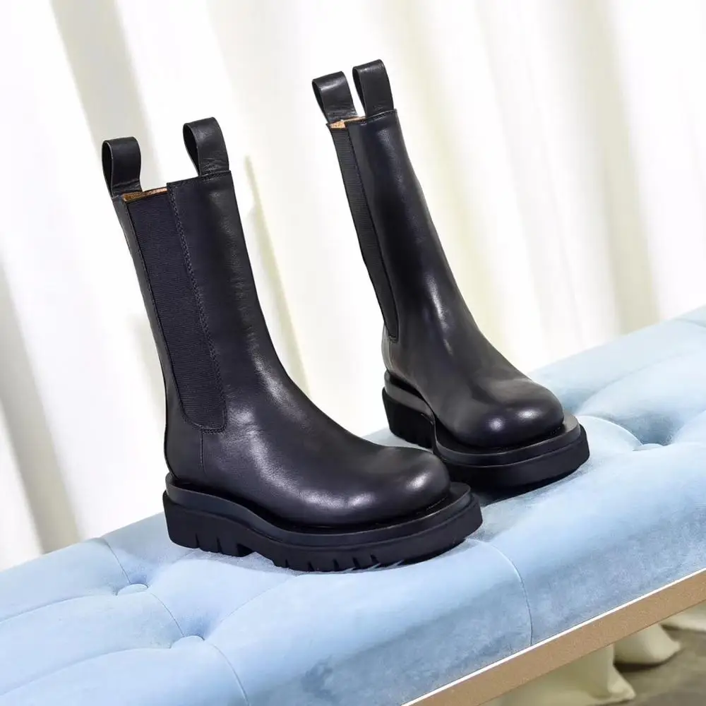 Женские ботильоны из воловьей кожи на плоской подошве толстом каблуке 2019|Женские