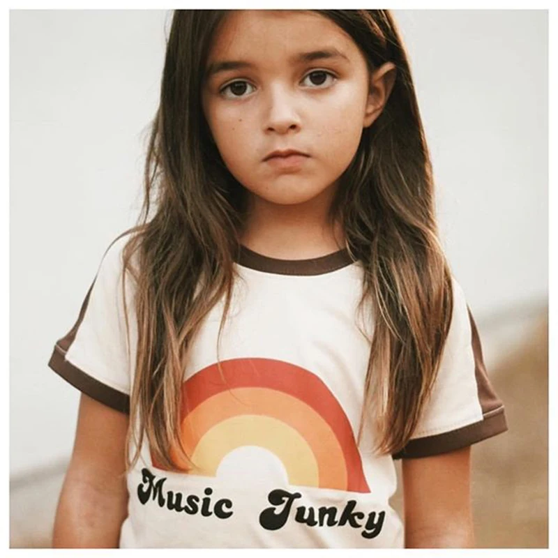 

Summer Toddler Cool Boy Girl Rainbow print T-shirt Summer Top Short Sleeve Unisex Fashion Cotton Infant Children Clothing
