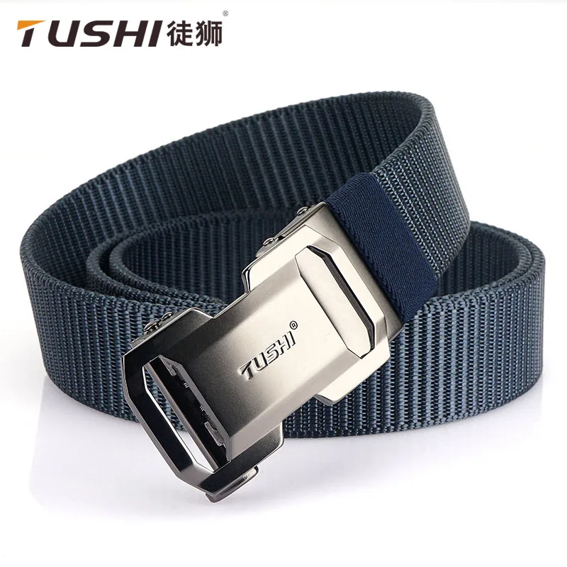 TUSHI 2022 Fashion New Men Belt 120cm*3.4cm Nylon Weave Leisure Male Waistband Premium Metal Automatic Buckle Sports Ceinture