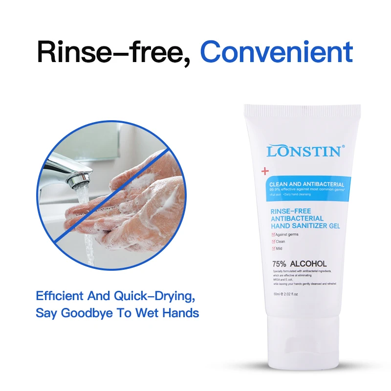Lonstin 60ml 75% Alcohol Instant Hand Sanitizer Rinse-free Disinfectant Gel Non Sticky Fragrance Free | Красота и здоровье