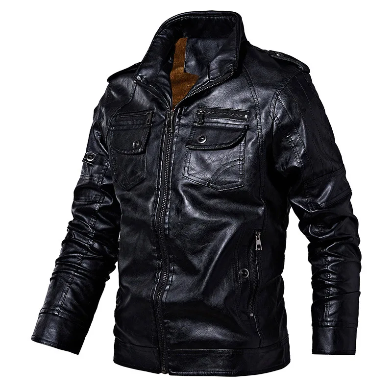 Black DD8818 Мужские кожаные куртки, зимняя Новинка, повседневная мотоциклетная куртка из искусственной кожи, байкерские кожаные пальто, европейская ветровка, куртка из натуральной кожи - Цвет: Black DD8818