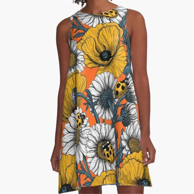 

Fashion Women summer dresse The meadow blue Printed A-Line Boho Dress for women harajuku Sexy ladies mini short beach dress