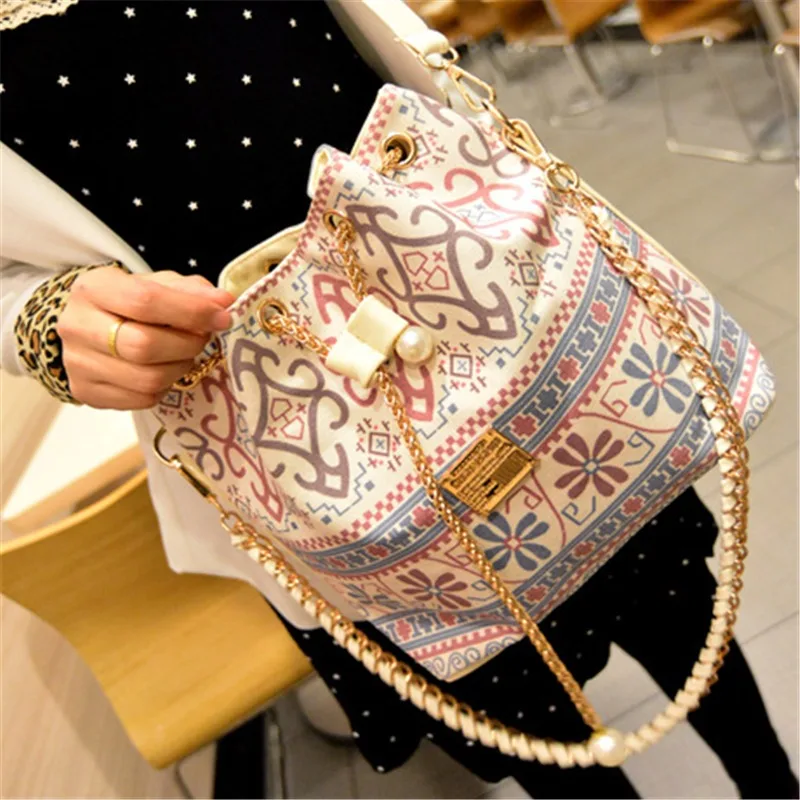 

Bag for Women 2021 Bohemia Style Canvas Drawstring Bucket Bag Pearl Shoulder Handbags Women Messenger Bags Bolsa Feminina Bolsos