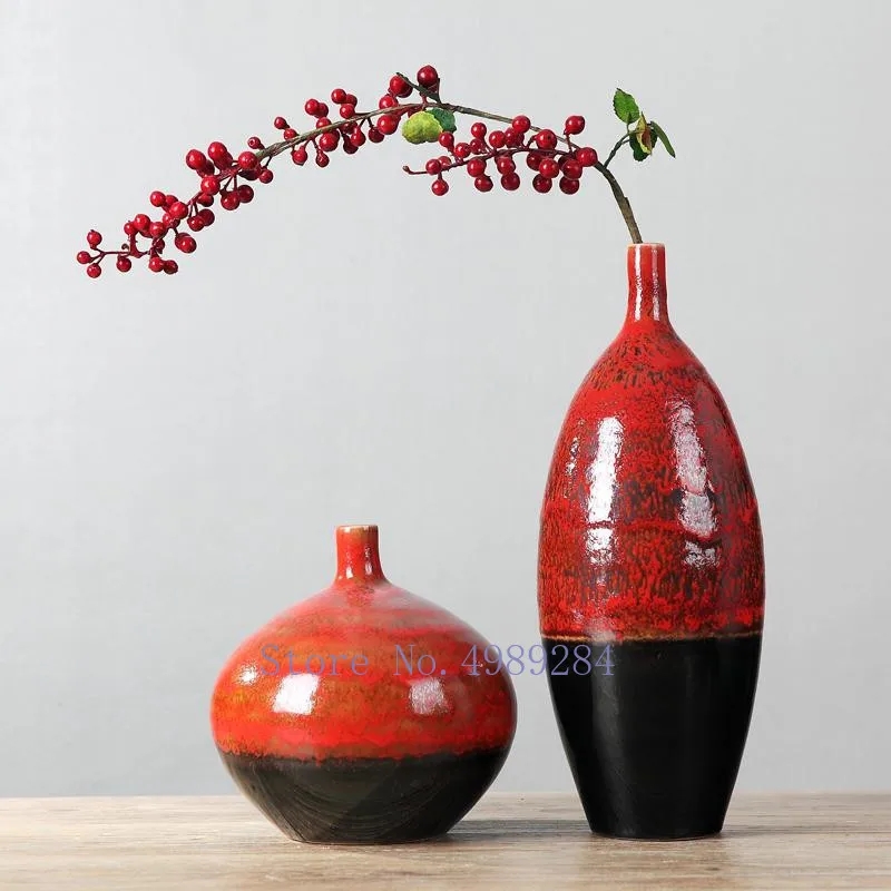 Креативная керамическая ваза в стиле ретро красная Цветочная композиция