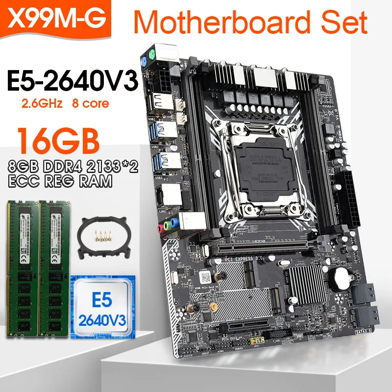Günstig JINGSHA X99M-G Motherboard Set Mit Xeon E5 2640 V3 LGA2011-3 CPU 2 Stücke X 8GB = 16GB 2133MHz DDR4 Speicher M-ATX NVME M.2 Wifi