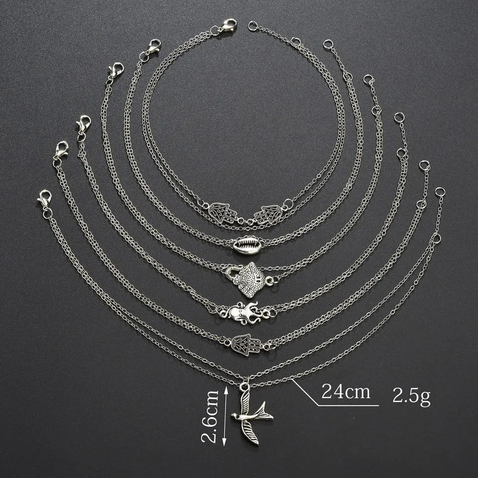 Женский многослойный браслет на ногу Серебряный слон ювелирное изделие из