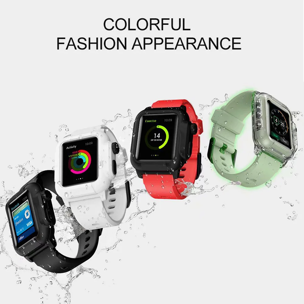 Силиконовый светящийся водонепроницаемый чехол + ремешок для Apple Watch 2/3 iWatch band 42 мм