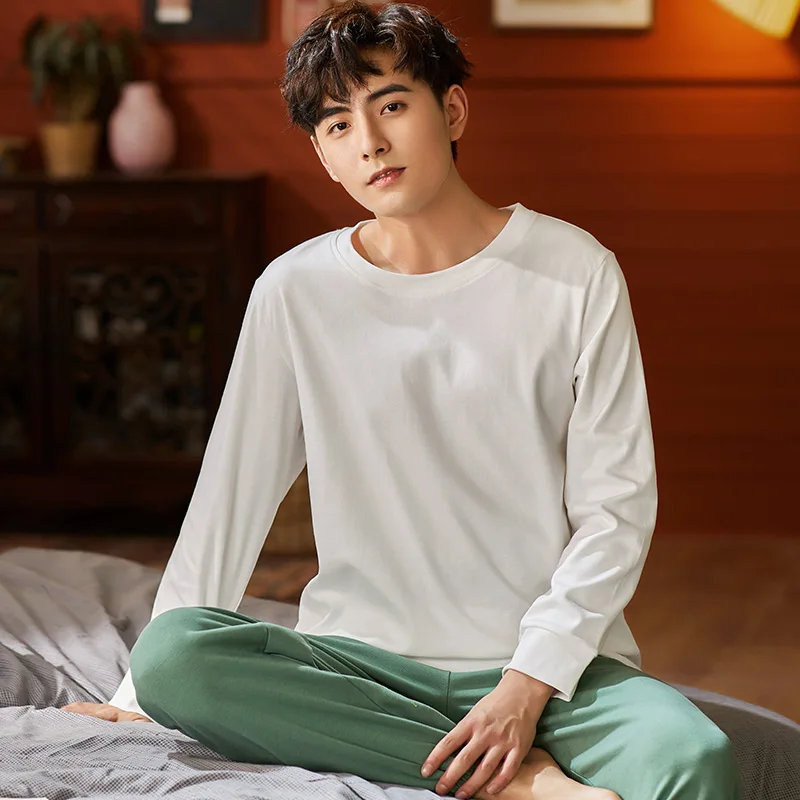 Мужская пижама из чистого хлопка весна осень Aummer с длинным рукавом Молодежная