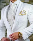 Высококачественные белые смокинги для жениха с пейсли на одной пуговице, шаль, воротник, мужские костюмы для жениха, блейзеры (пиджак + брюки + галстук) 006