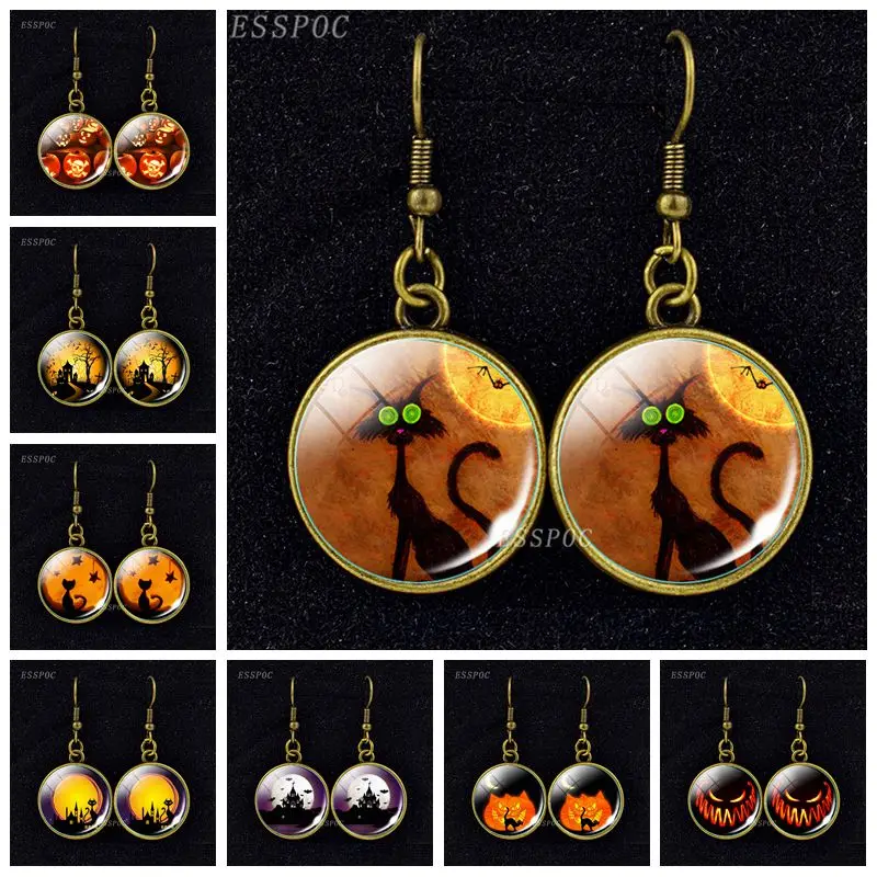 Женские Висячие серьги в виде черного кота висячие серьги-кабошоны с фонариком и