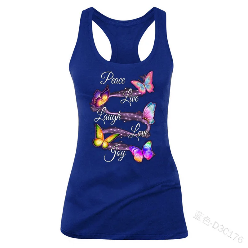 

WEPBEL Slim Sleeveless T-shirt Women's Butterfly Print Sexy Women Casual Top Camis Tank Top