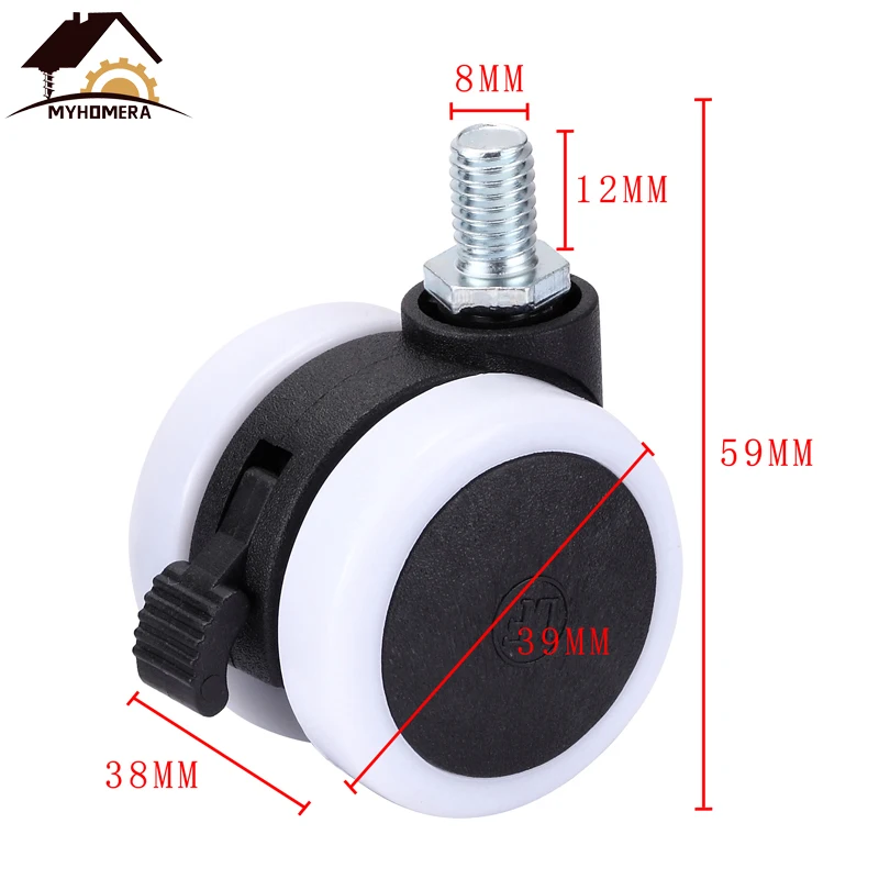 Screw with Brake Myhomera 40 мм 1,5 дюймов Универсальный немой стул колеса мебель литые ролики Поворотный Ролик заменить сверхпрочные ролики резиновый тормоз - Цвет: Screw with Brake