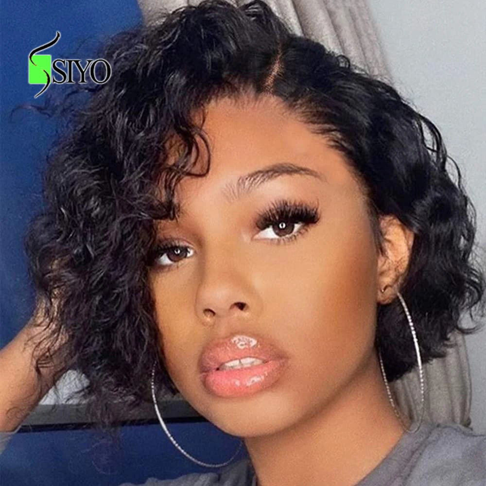 Siyo Короткие вьющиеся человеческие волосы парики бразильские волнистые