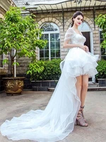 high low appliques wedding dresses cap sleeve lace tulle tiered skirt bridal gowns marriage dress vestido madre de la novia 2020