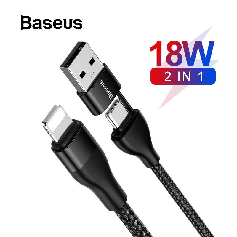 Зарядный кабель Baseus USB Type C для iPhone XR 11 Pro Max 2 в 1 быстрая зарядка 18 Вт|Кабели
