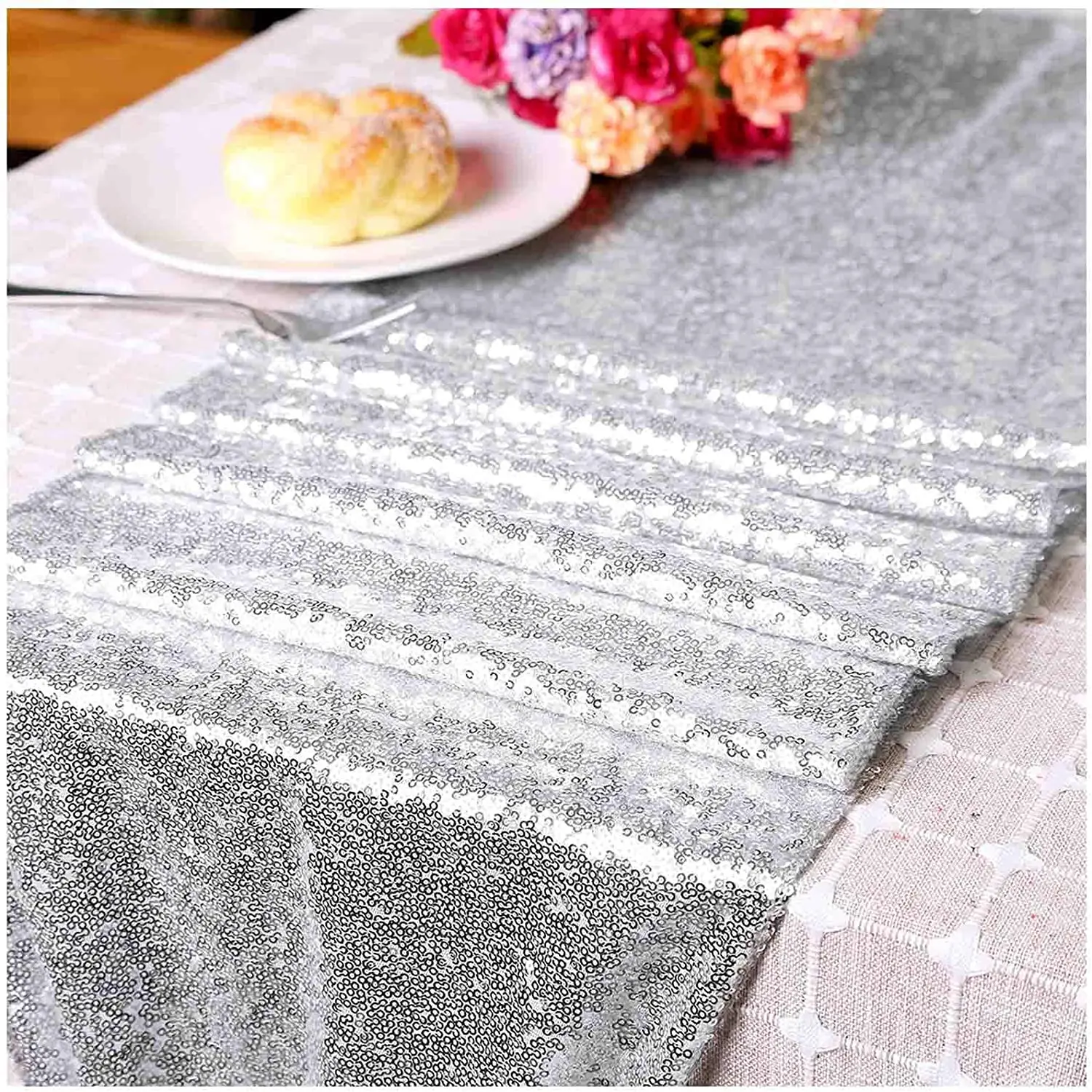 

LQIAO 30x180 см блесток Настольная дорожка Silver-12x72inch на свадьбу, день рождения, банкетные вечерние "сделай сам"