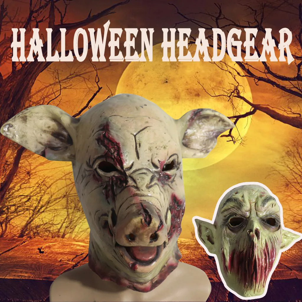 

Scary Silicone Face Pig Head Mask Horror Masken Halloween Party Cosplay Headgear Breathe Comfortable Odorless Halloween Mask