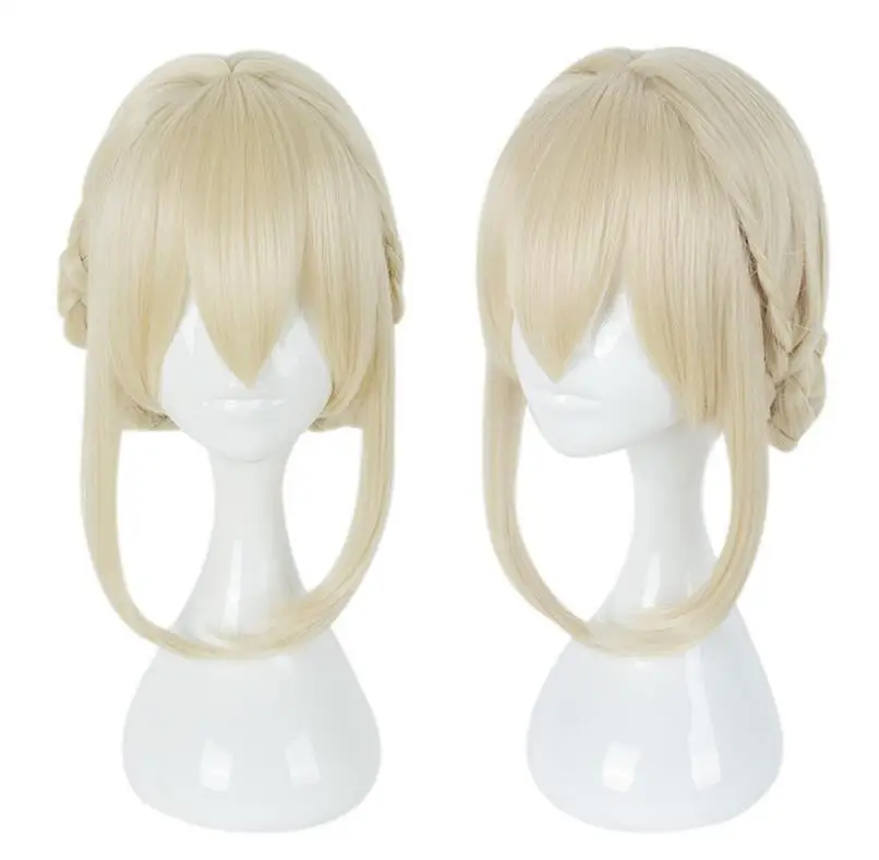 

Women Anime Violet Evergarden Cosplay Wig Movies Hair Blonde Heat Resistant Costume Party Braided Wigs + Wig Cap