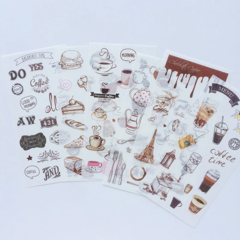 6 листов в упаковке кофейный домик Washi бумажные декоративные наклейки декор для