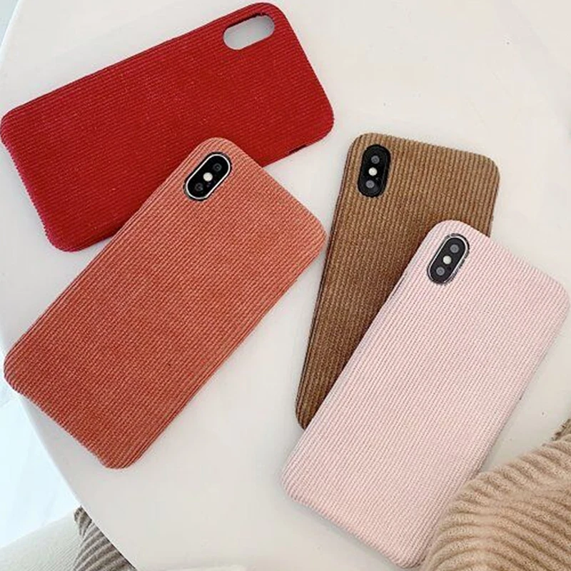 Простые тканевые зимние чехлы для телефонов iPhone 11 Pro Max XR XS 6 6S 7 8 Plus X мягкая теплая