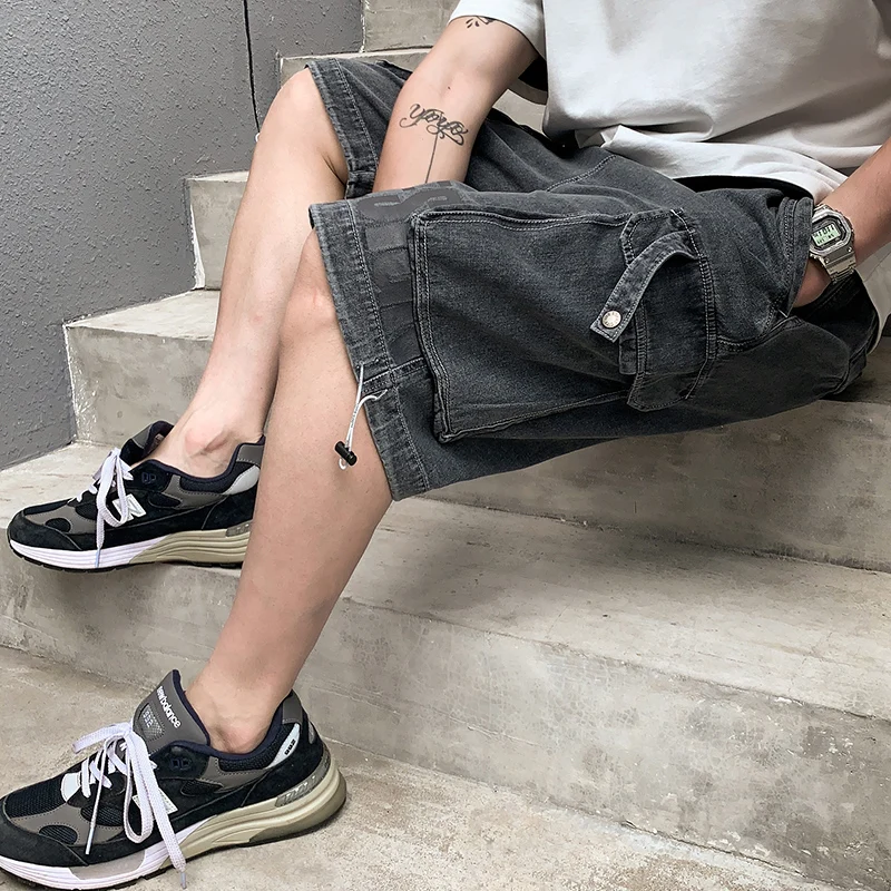 

Mens Jeans Shorts Men's Cargo Shorts Elastic Waist Streetwear Male Short Pants Denim Casual Shorts For Men