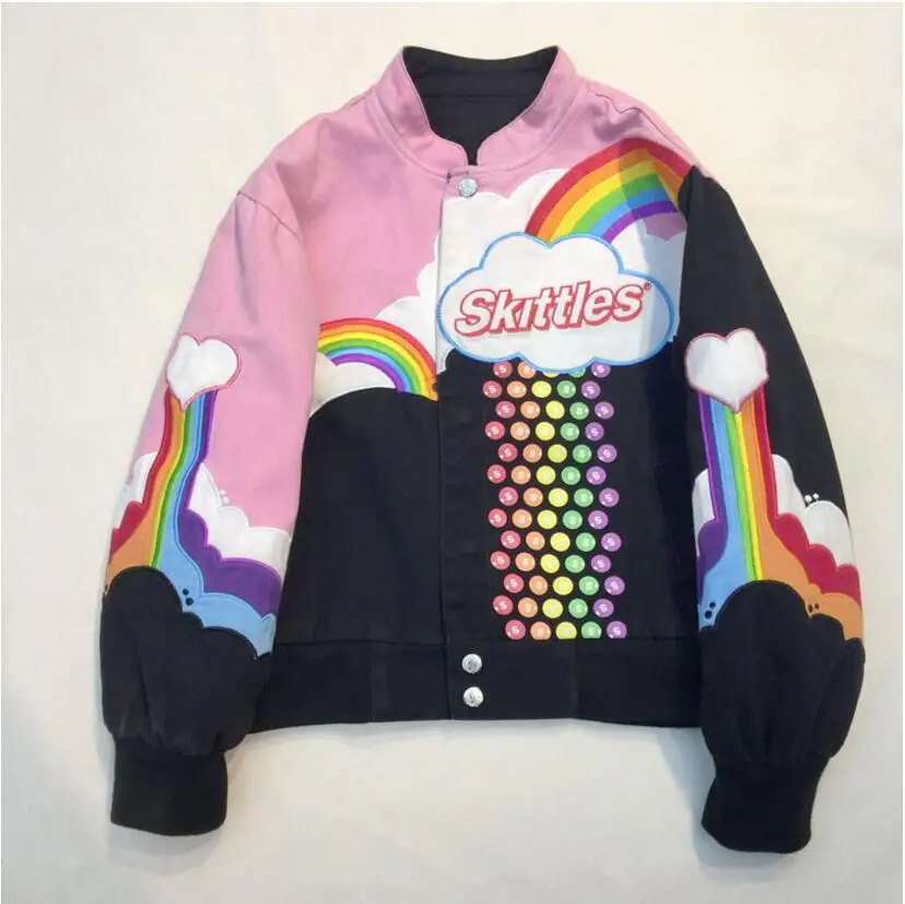 New autumn/winter 2019 fashion trend personality jacket outerwear women's embroidery Hong Kong style co-branded baseball short | Женская