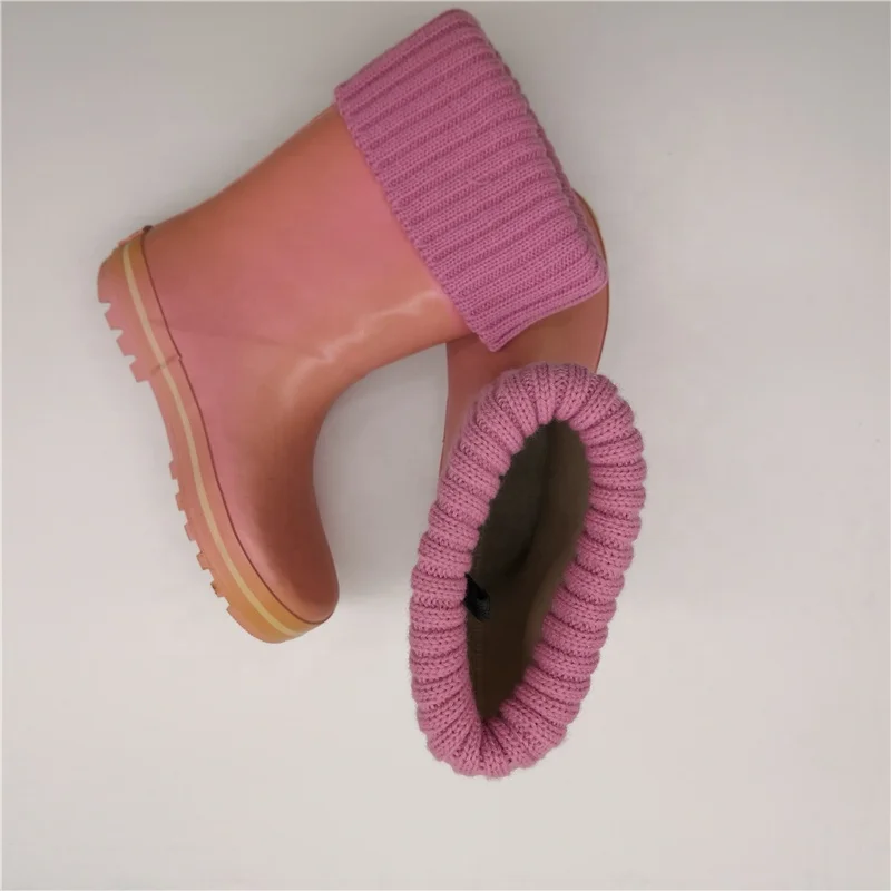 

2019 fashion design ladies long rubber side buckle decorative solid brown knee high wellies boot rain shoes womens
