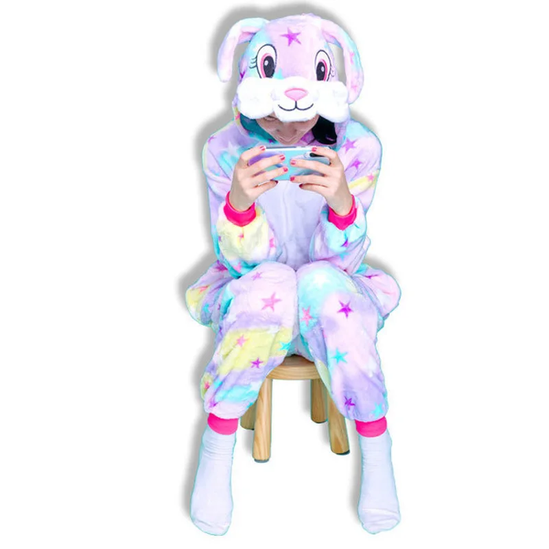 

Onesie Pajamas Flannel Star Rabbit Cartoon Animal Pajamas Hooded Sleepwear Robe Romper Cosplay Onesies for Adults