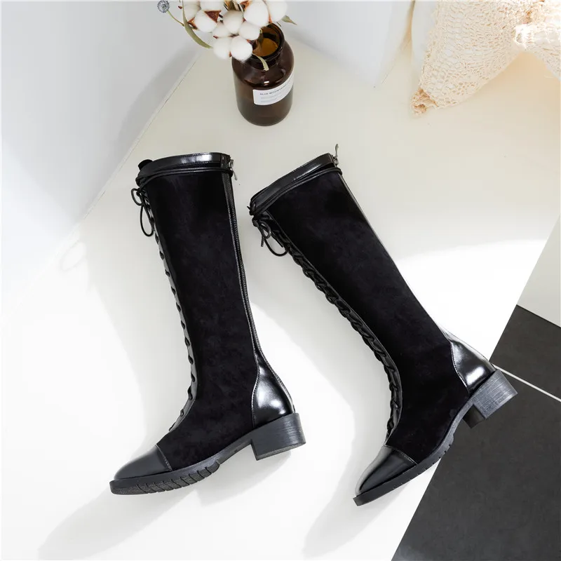 RASMEUP женские замшевые сапоги до колена 2019 г. Модные стильные зимние высокие