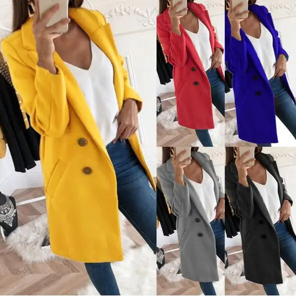 Зимнее модное женское новое пальто 2019 шерстяное средней длины с длинным рукавом