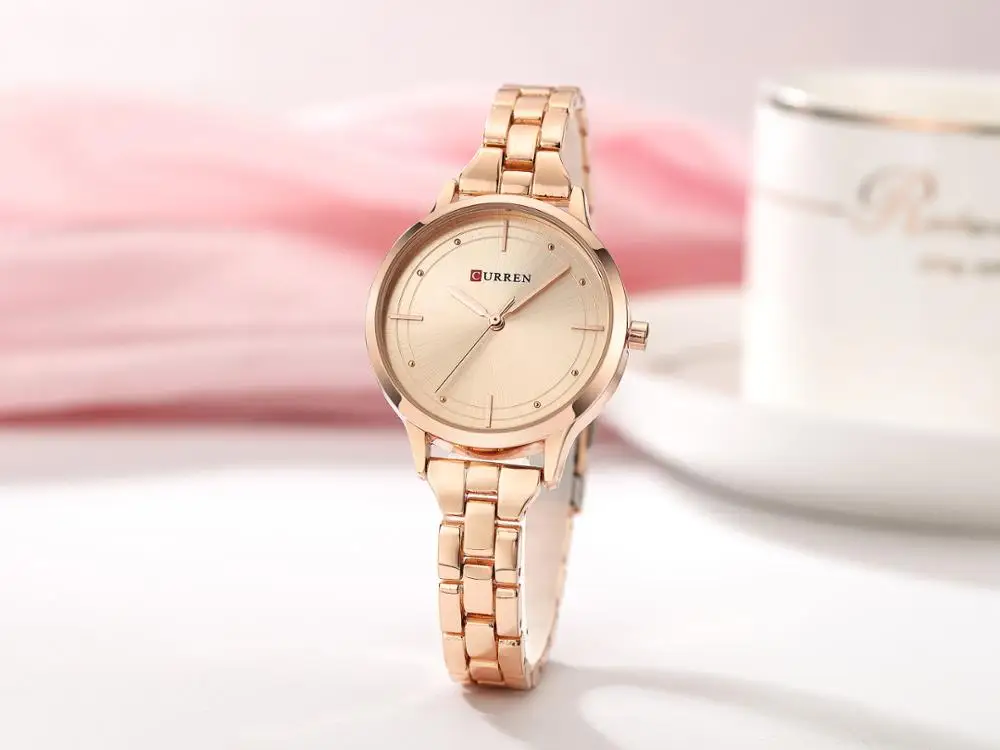 Женские часы CURREN Reloj классические модные наручные из нержавеющей стали розового
