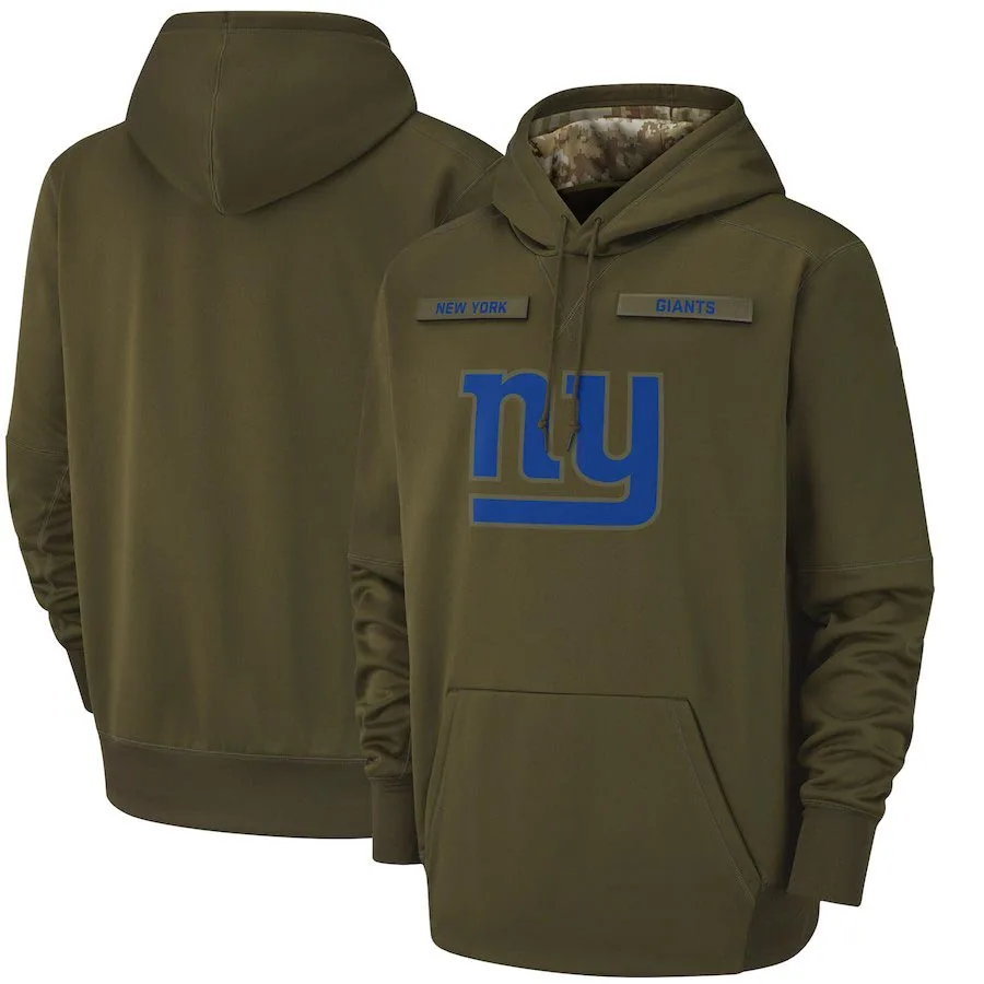 

New York Salute to Service Giants Olive Sideline Therma Performance Pullover Hoodie