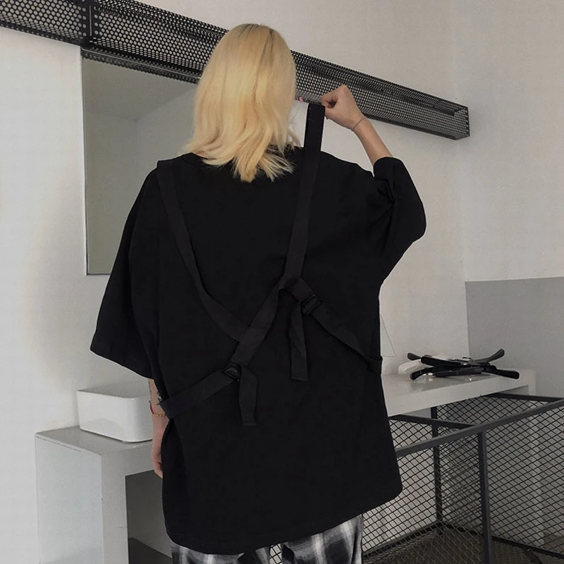 

Women Harajuku Clothing Summer Ladies T Shirt with Strap Short Sleeve Tshirt Ulzzang Korean Tee Top Punk Hip Hop Clothes