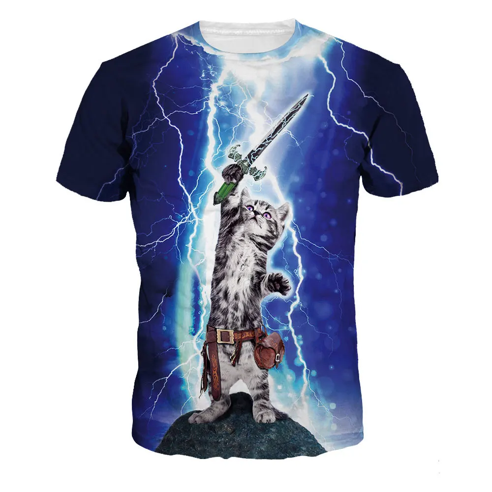 Новинка 2021 футболка унисекс с объемным принтом Galaxy space забавная молнией и котом