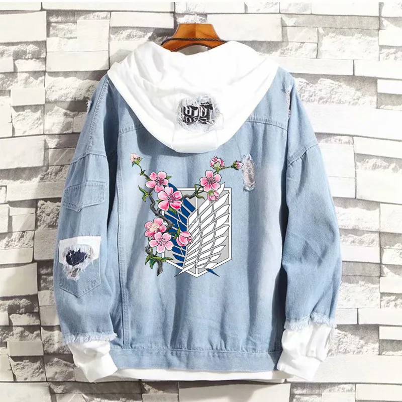 

Denim Anime Attack's Giant Wings of Freedom Jacket Hooded Y2K Casual Couples Sweatshirt Oversize Autumn Sports Outfit Women Man