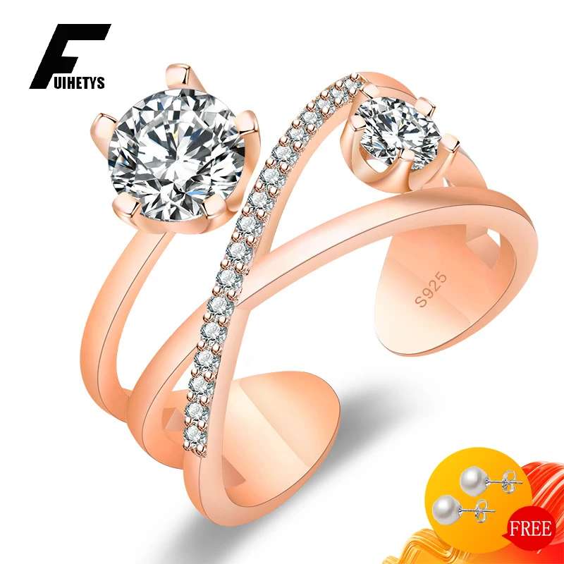 

FUIHETYS Trendy Women Ring Silver 925 Jewelry with Zircon Gemstone Open Finger Rings for Wedding Party Promise Gift Accessories
