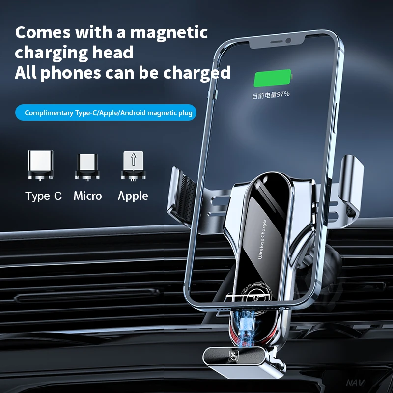 Soporte de tel&eacute;fono para coche T11, accesorio de Metal, inducci&oacute;n el&eacute;ctrica, 15W, carga r&aacute;pida, salida de aire, soporte de tel&eacute;fono m&oacute;vil para iPhone 13 12-5