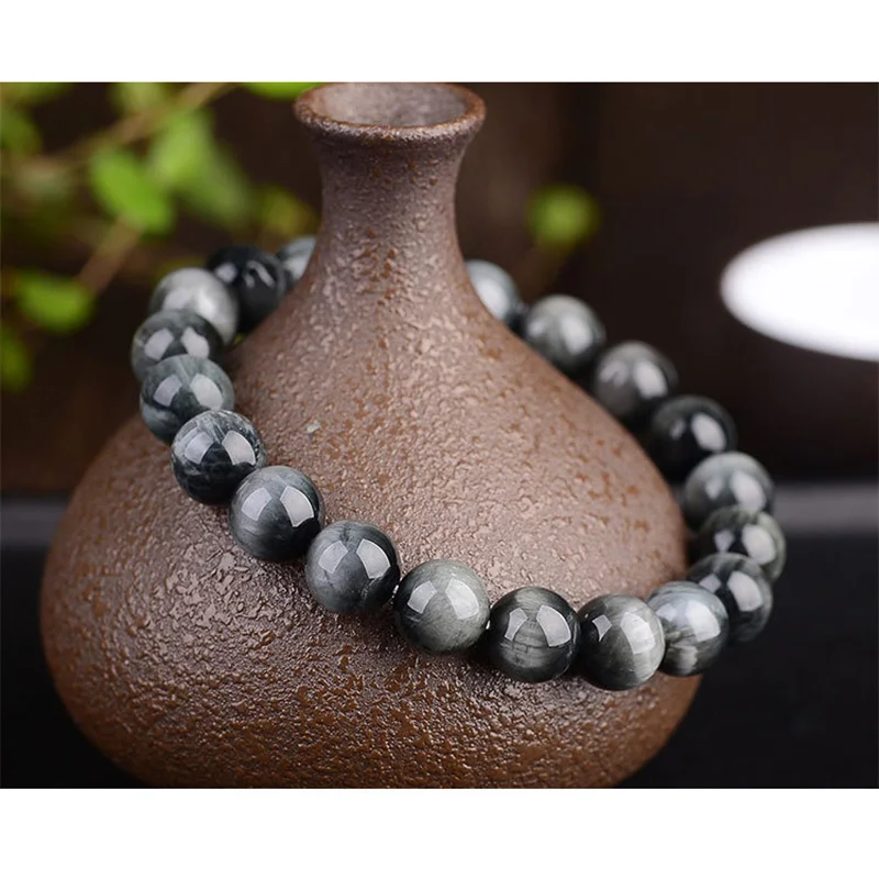 Черный и белый натуральный ястреб браслеты для женщин мужчин AAAA Кристалл стрейч