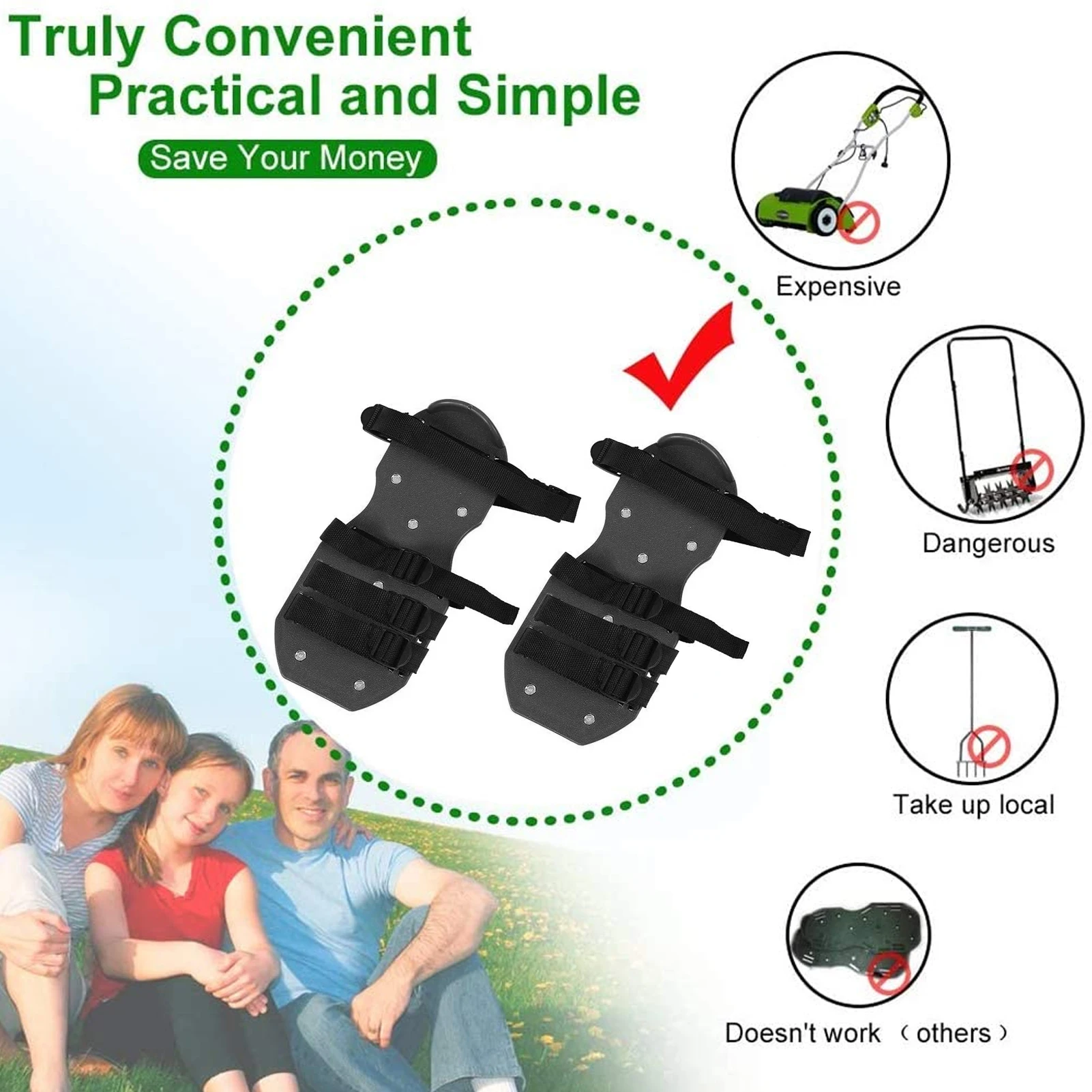 

Lawn Aerator Spikes Shoes Aerator Spiked Sandals with 5 Adjustable Straps Universal Size for all Shoes or Boots Grass Cultivator