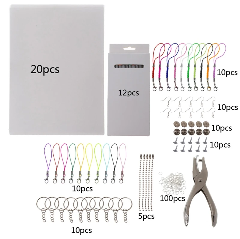 

188Pcs Heat Shrink Plastic Sheet Kit Include 20PCS Shrinky Art Paper with 166PCS Keychains Accessories Kids DIY Crafts