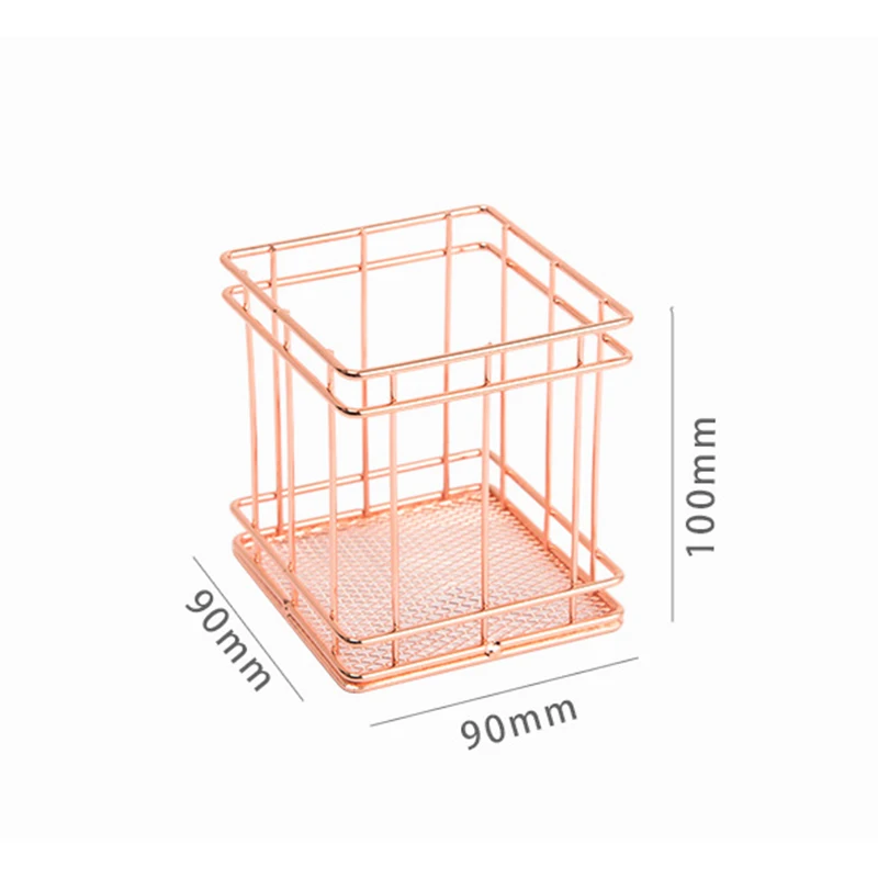 Rose Gold Square Золотая металлическая ручка-держатель для стола, подставка для ручек и карандашей, контейнер для стола, органайзер для школы, канцелярские принадлежности для офиса - Цвет: Rose Gold Square