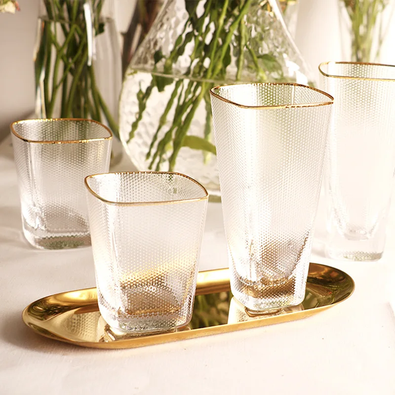 

Creative-European Glass Coffee Cup Transparent Hammer Pattern Square Phnom Penh Drink Glass Cup Home Whiskey Beer Glass
