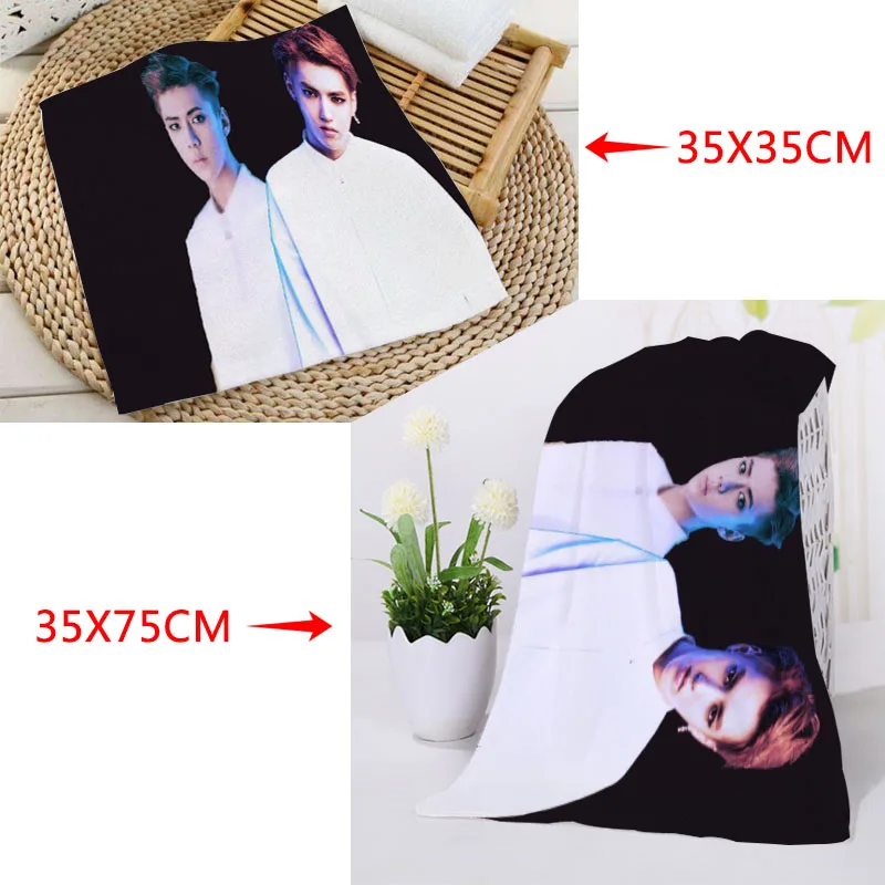 

New Oh SeHun Towels Size 35x35cm 35x75cm Square rectangle Towels Printing Cotton Face Towel Fabric Custom logo