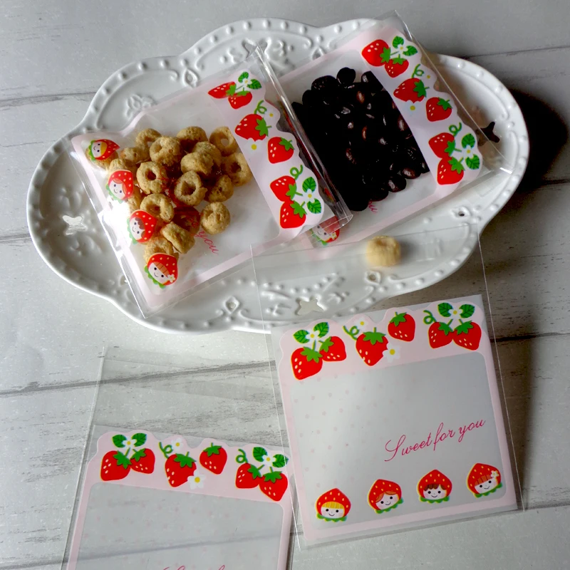 100 шт Клубничные пластиковые пакеты Спасибо печенье конфеты мешок самоклеющиеся