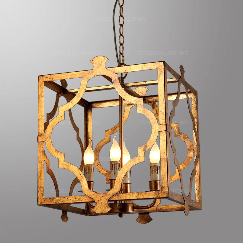 

Квадратная клетка, люстра для детской комнаты, Золотая люстра, металлическая люстра для лестницы, коридора, детской комнаты, дома, арт-деко