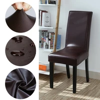 waterproof spandex pu stretch wedding banquet solid leather chair cover home party decor dining room seat protector slipcover