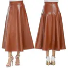 Зимняя юбка из искусственной кожи, женские макси длинные юбки, женские облегающие осенние винтажные плиссированные юбки с высокой талией, черные длинные юбки с широкой юбкой